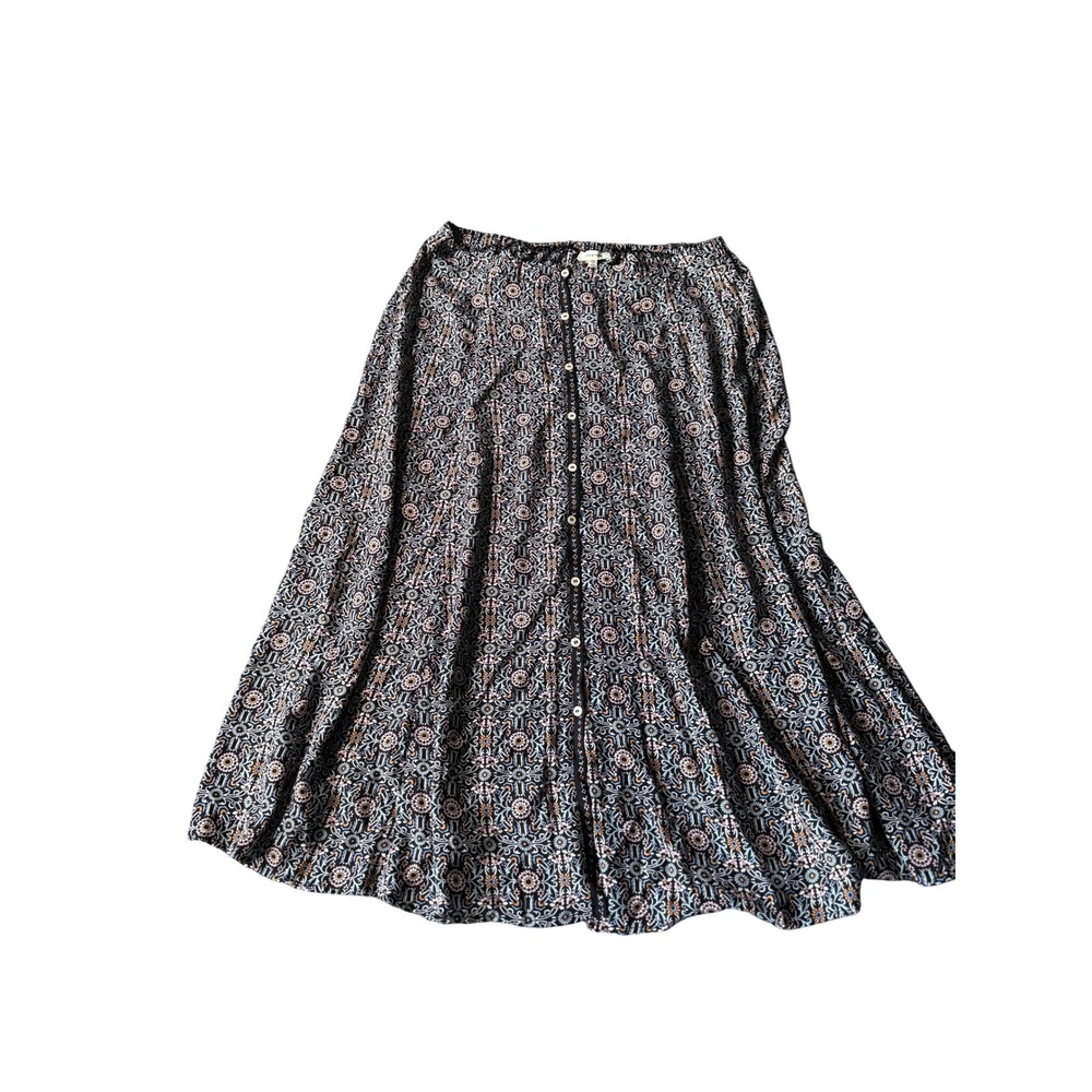 Max Studio Floral Button Front Midi Skirt‎ Black Pink Blue XL 9703D10